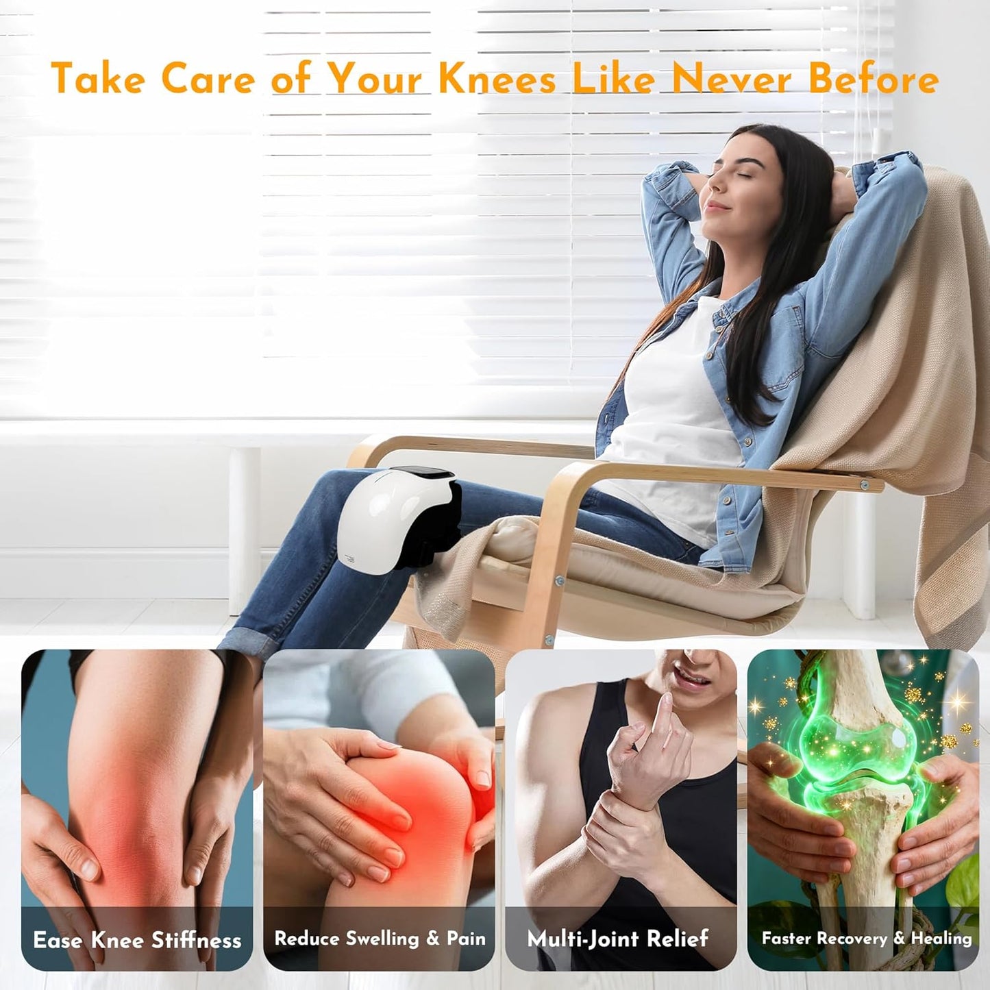 Knee Massager Smart for Pain Relief with Heat and Red Light Therapy, 2026 Updated Edition, Relax Tight Muscles