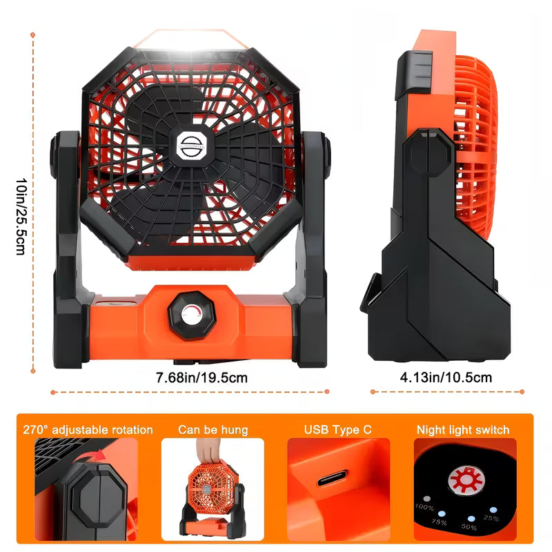 EMERGENCY Fan USB Rechargeable, Built-In 7800Mah Battery