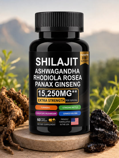 Shilajit , Ashwaganda . Sexual Health 8-in-1 Complex – Men's Vitality & Performance Formula | 15,250mg | 60 Vegan Capsules