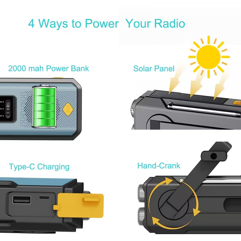 Battery Packup , Solar Charge , 3 LED Flash , Radio FM