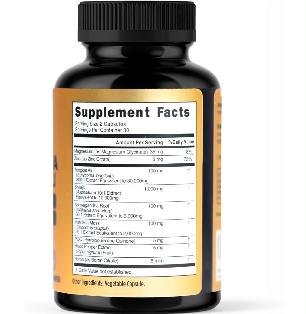 Shilajit , Ashwaganda , Magnesium , Zinc . Sexual Health , Stress Relief, Mood and Sleep Support