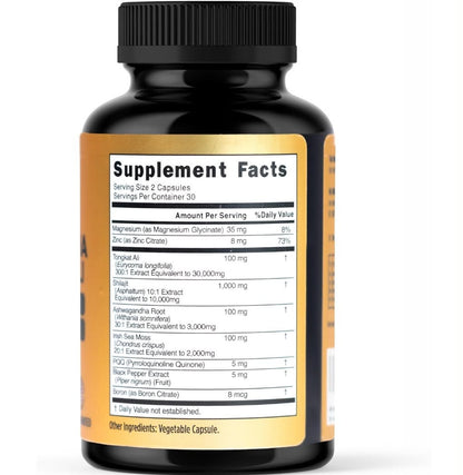 Shilajit , Ashwaganda , Magnesium , Zinc . Sexual Health , Stress Relief, Mood and Sleep Support