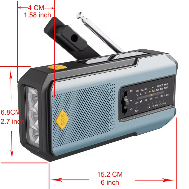 Battery Packup , Solar Charge , 3 LED Flash , Radio FM